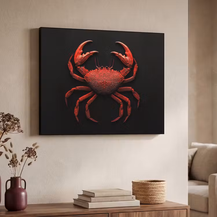 Krab - Rood - Vissen - Schaaldieren Textielframe - compleet frame klein -sfeer3