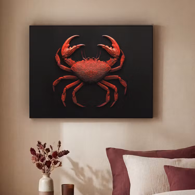 Krab - Rood - Vissen - Schaaldieren Textielframe - compleet frame klein -sfeer1