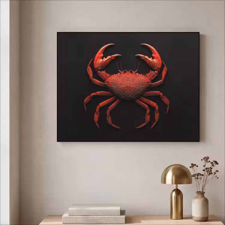 Krab - Rood - Vissen - Schaaldieren Textielframe - compleet frame klein -sfeer2