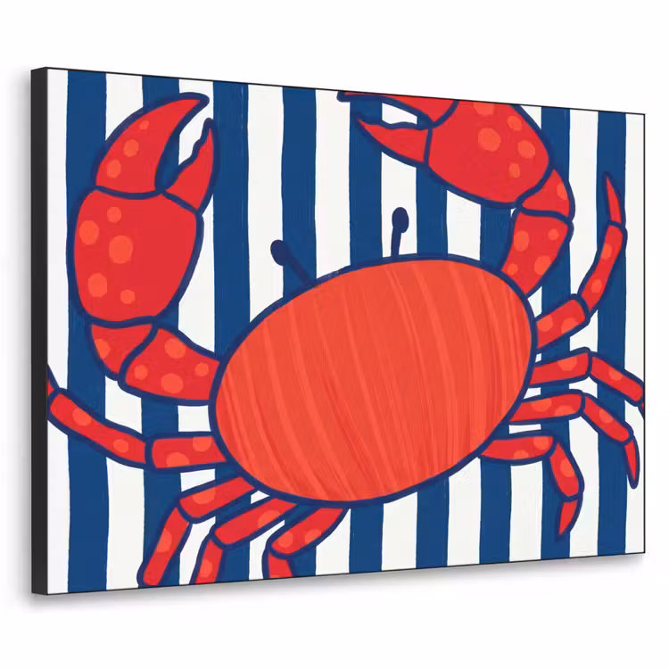 Krab - Strepen - Zeeleven - Illustratie - Rood Textielframe zwart klein -3d