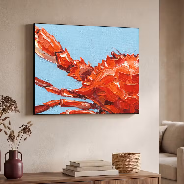Krab - Zee - Dieren - Abstract - Rood Textielframe zwart klein -sfeer3