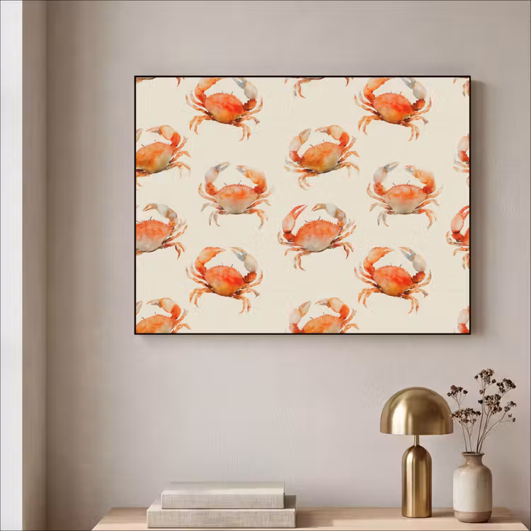 Krabben - Patroon - Oranje Textielframe zwart klein 947 -sfeer2