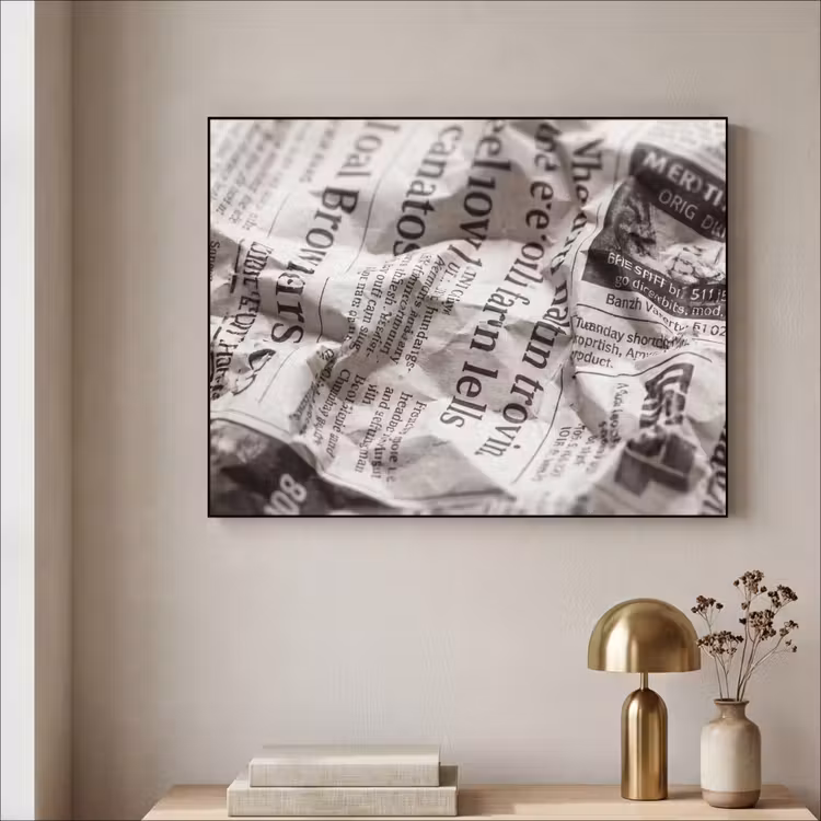 Krant - Gekreukeld - Textuur - Vintage - Zwart-wit Textielframe zwart klein -sfeer2
