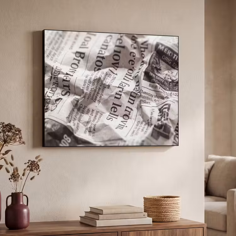 Krant - Gekreukeld - Textuur - Vintage - Zwart-wit Textielframe zwart klein -sfeer3