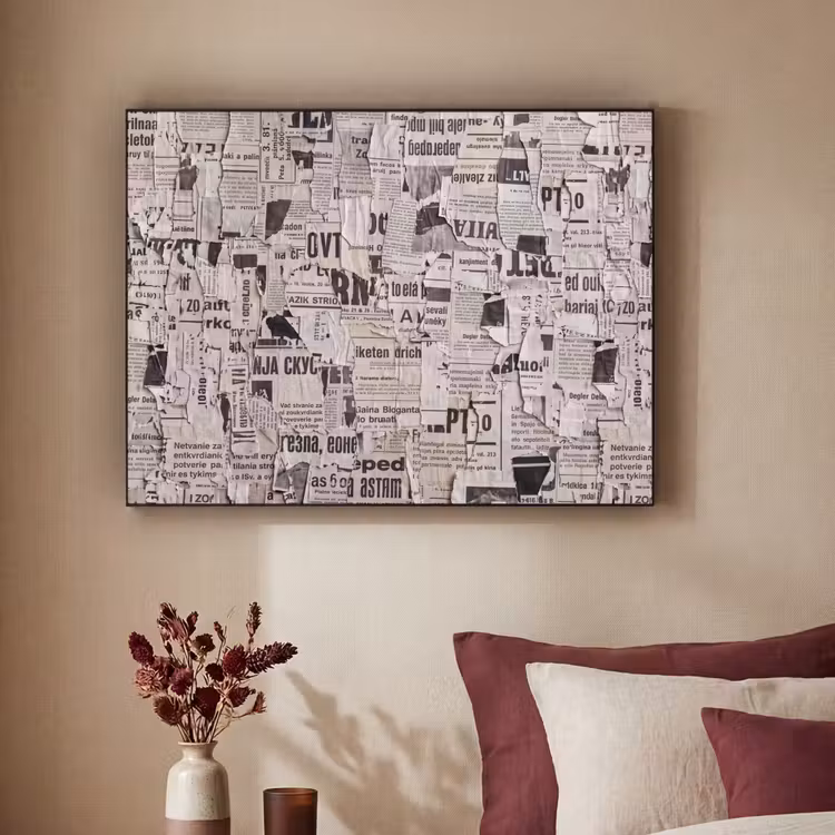 Krant - Gescheurd - Textuur - Abstract - Zwart-wit Textielframe zwart klein -sfeer1