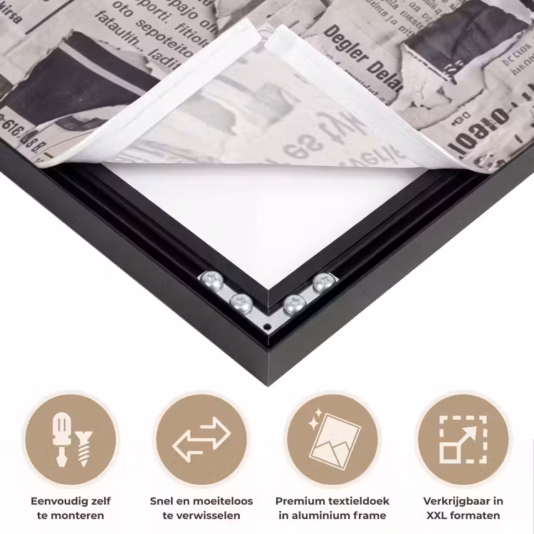 Krant - Gescheurd - Textuur - Abstract - Zwart-wit Textielframe zwart klein -USP_closeupNL