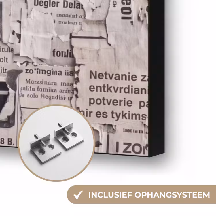 Krant - Gescheurd - Textuur - Abstract - Zwart-wit Textielframe zwart klein -USP_ophangsysteemNL