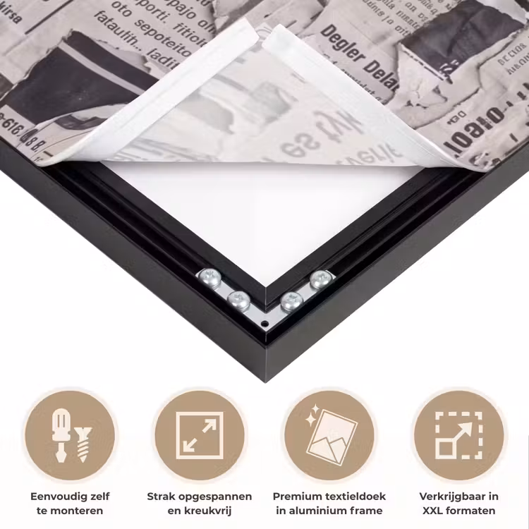 Krant - Gescheurd - Textuur - Abstract - Zwart-wit Textielframe zwart klein -USP_feed_closeupNL