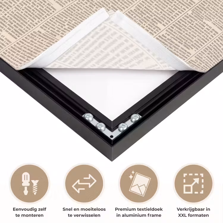 Krant - Nieuws - Historisch - Vintage - Beige Textielframe zwart klein -USP_closeupNL