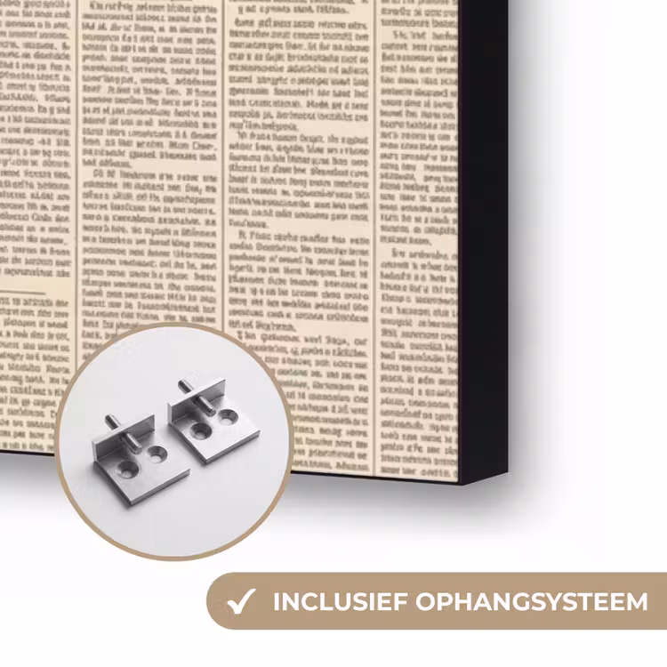 Krant - Nieuws - Historisch - Vintage - Beige Textielframe zwart klein -USP_ophangsysteemNL