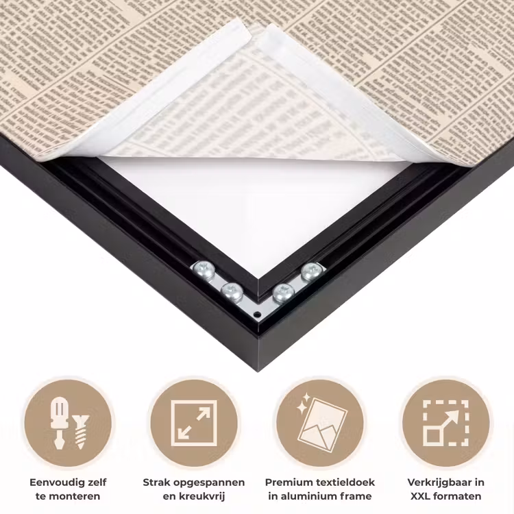 Krant - Nieuws - Historisch - Vintage - Beige Textielframe zwart klein -USP_feed_closeupNL