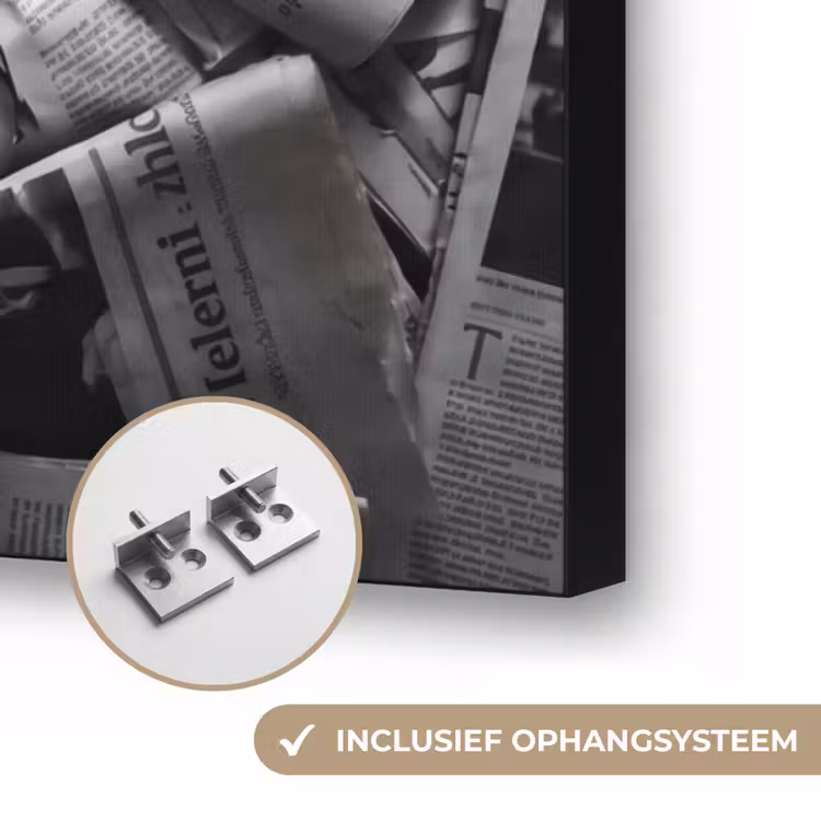 Krant - Stapel - Nieuws - Zwart-wit Textielframe zwart klein -USP_ophangsysteemNL