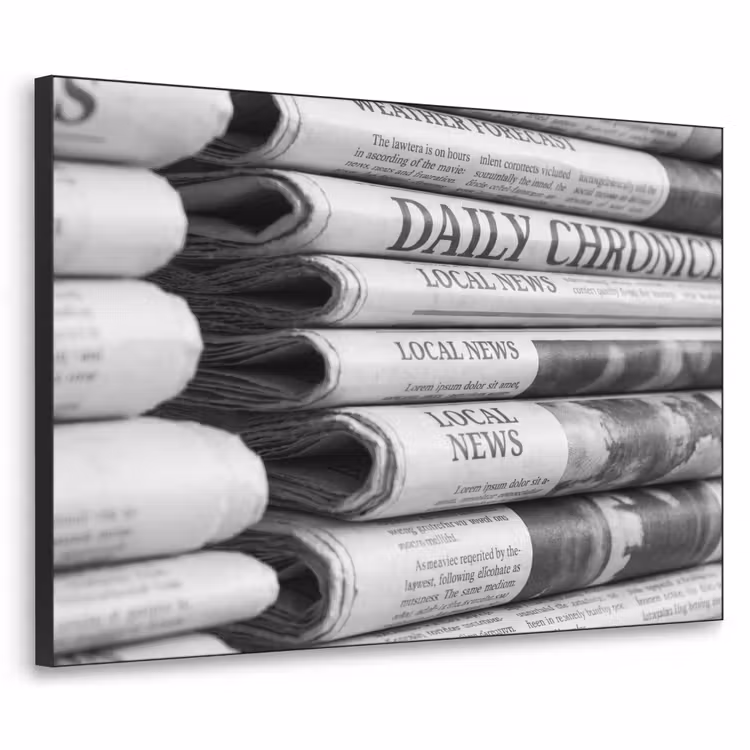 Krant - Stapel - Nieuws - Zwart-wit - Media Textielframe zwart klein -3d