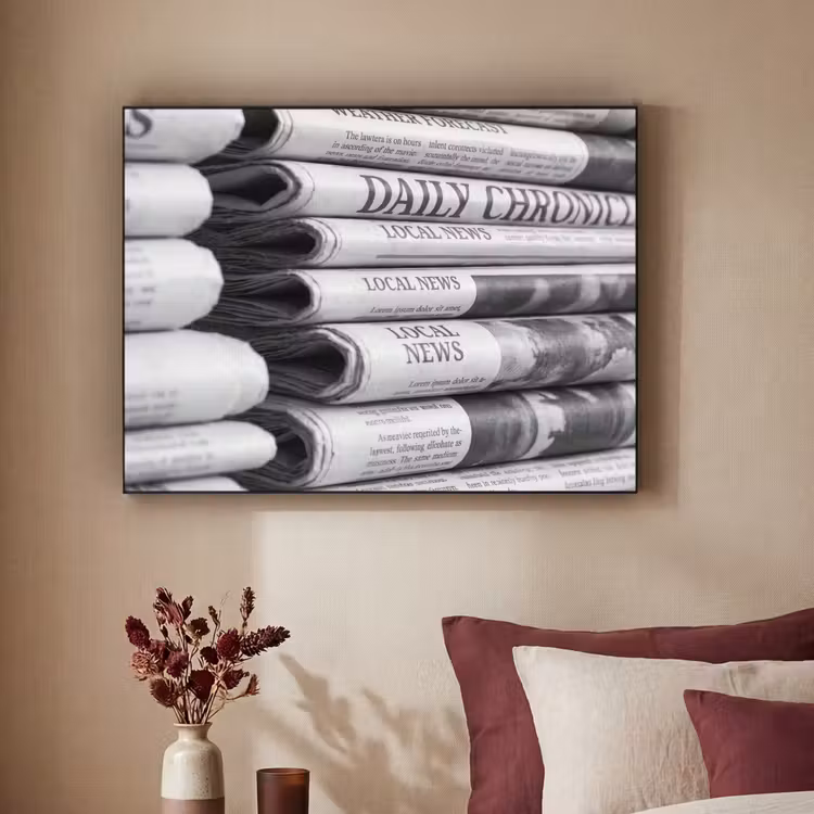 Krant - Stapel - Nieuws - Zwart-wit - Media Textielframe zwart klein -sfeer1