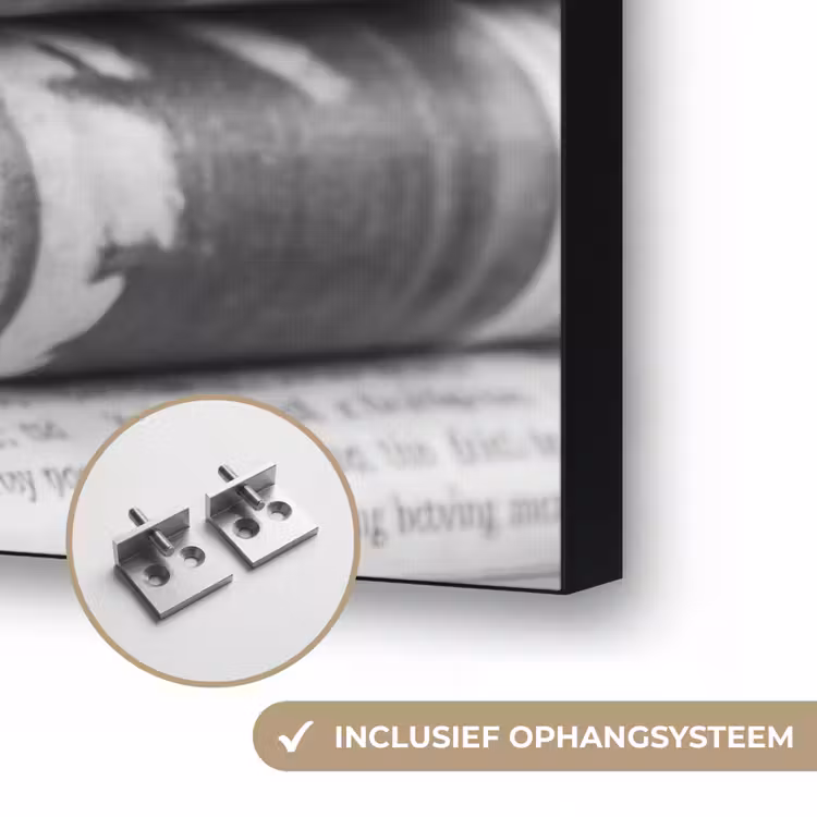 Krant - Stapel - Nieuws - Zwart-wit - Media Textielframe zwart klein -USP_ophangsysteemNL