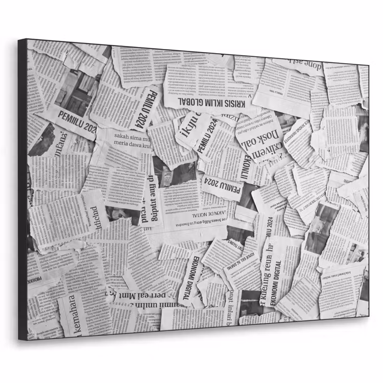 Krant - Versnipperd - Textuur - Zwart-wit - Abstract Textielframe zwart klein -3d