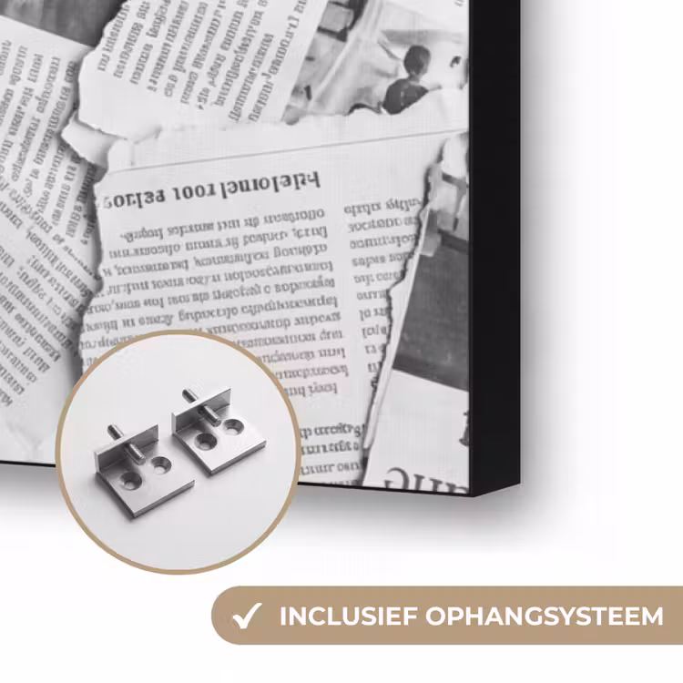 Krant - Versnipperd - Textuur - Zwart-wit - Abstract Textielframe zwart klein -USP_ophangsysteemNL