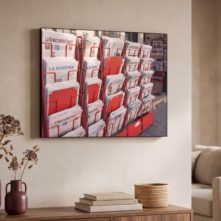 Kranten - Rek - Stedelijk - Dagelijks leven - Rood Textielframe zwart klein -sfeer3