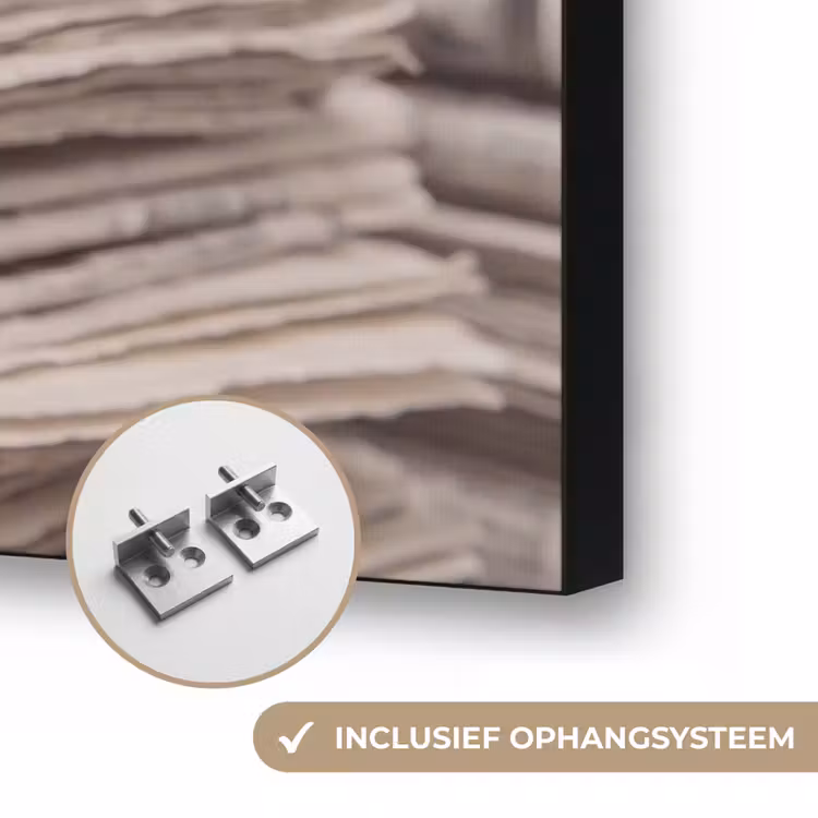 Kranten - Stapel - Nieuws - Vintage - Beige Textielframe zwart klein -USP_ophangsysteemNL
