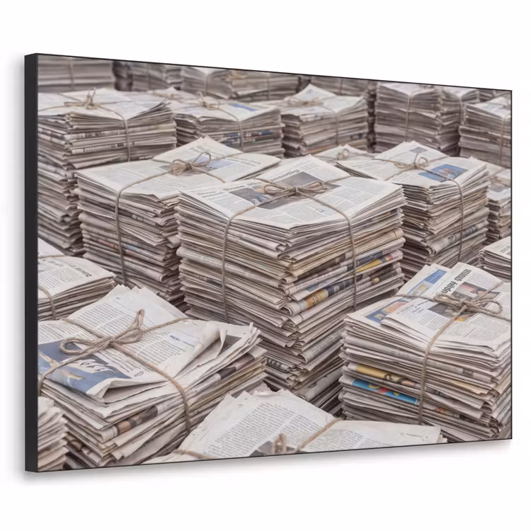 Kranten - Stapels - Touw - Informatie - Vintage Textielframe zwart klein -3d