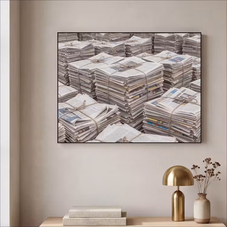 Kranten - Stapels - Touw - Informatie - Vintage Textielframe zwart klein -sfeer2