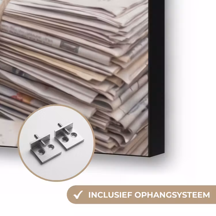 Kranten - Stapels - Touw - Informatie - Vintage Textielframe zwart klein -USP_ophangsysteemNL