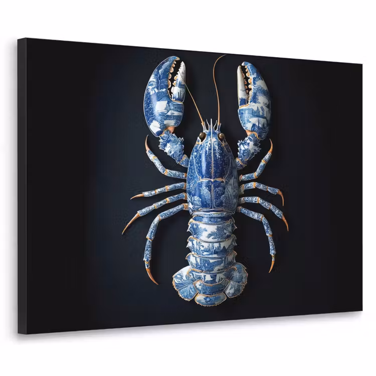 Kreeft - Delftsblauw - Schild - Stoer Textielframe zwart klein -3d