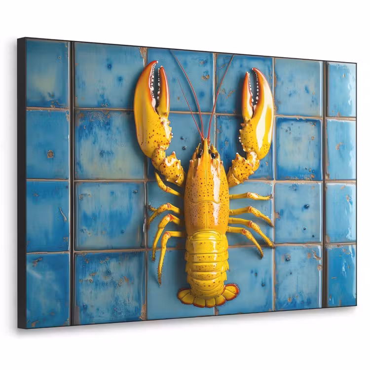 Kreeft - Geel - Blauw - Tegels Textielframe - compleet frame klein -3d