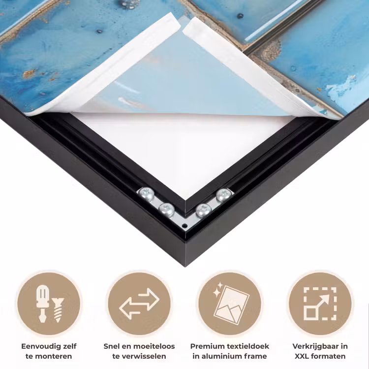 Kreeft - Geel - Blauw - Tegels Textielframe zwart klein -USP_closeupNL