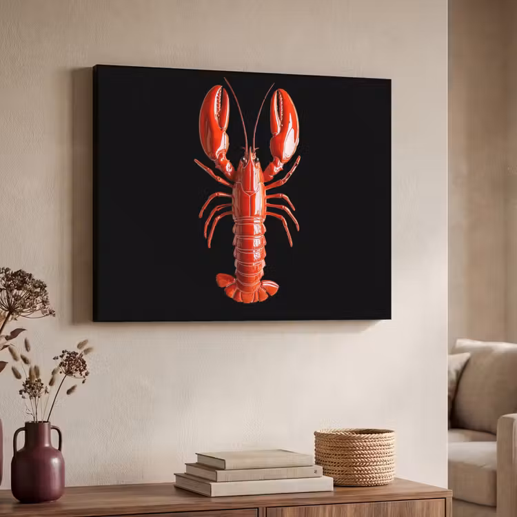 Kreeft - Glossier Rood - Zwart Textielframe - compleet frame klein -sfeer3
