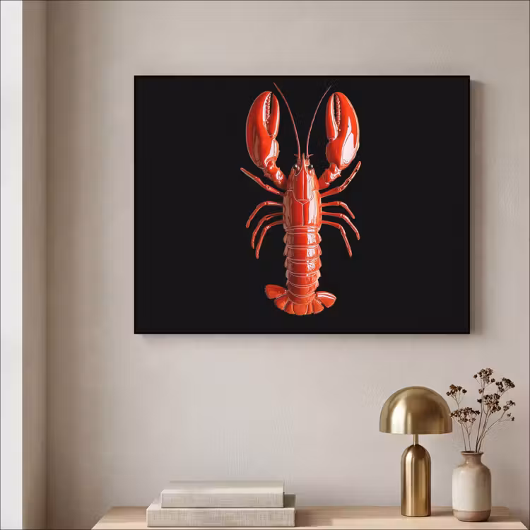 Kreeft - Glossier Rood - Zwart Textielframe zwart klein -sfeer2