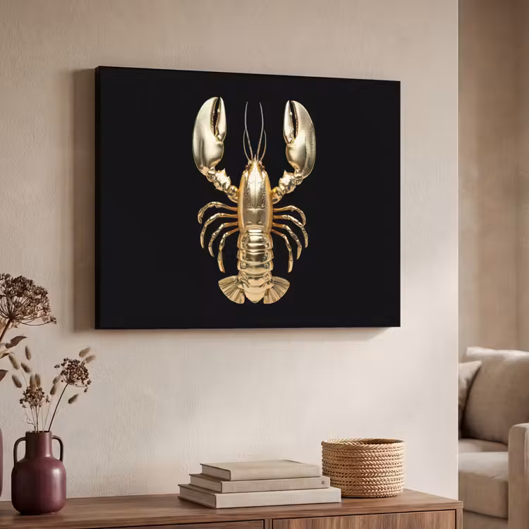 Kreeft - Goud - Textuur - Zwart Textielframe - compleet frame klein -sfeer3