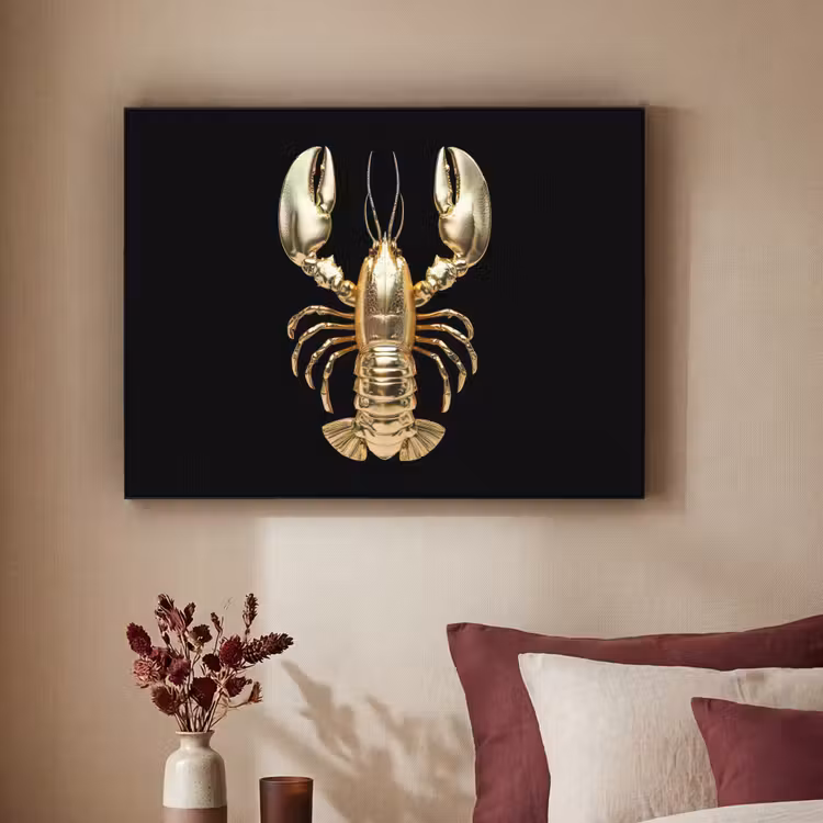 Kreeft - Goud - Textuur - Zwart Textielframe zwart klein -sfeer1