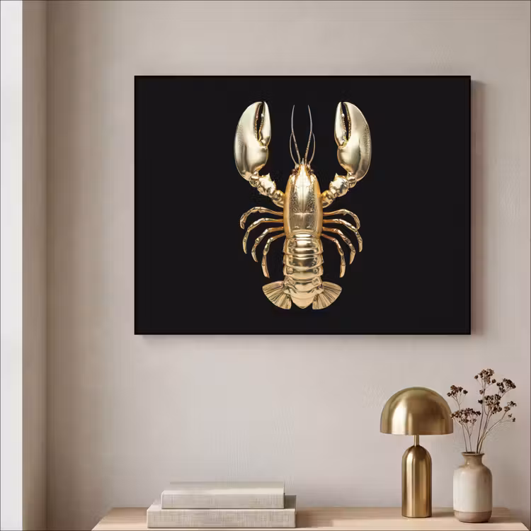 Kreeft - Goud - Textuur - Zwart Textielframe zwart klein -sfeer2