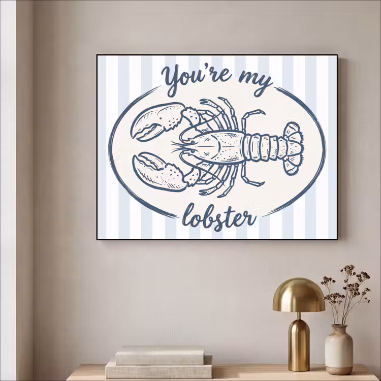Kreeft - Illustratie - Liefde - Blauw - Decoratie Textielframe zwart klein -sfeer2