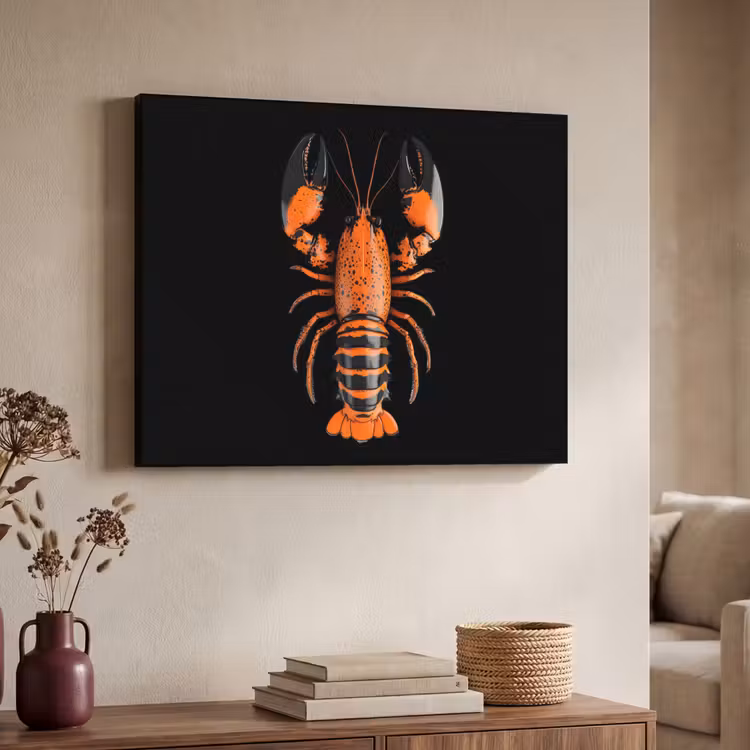 Kreeft - Oranje - Zwart - Modern Textielframe - compleet frame klein -sfeer3