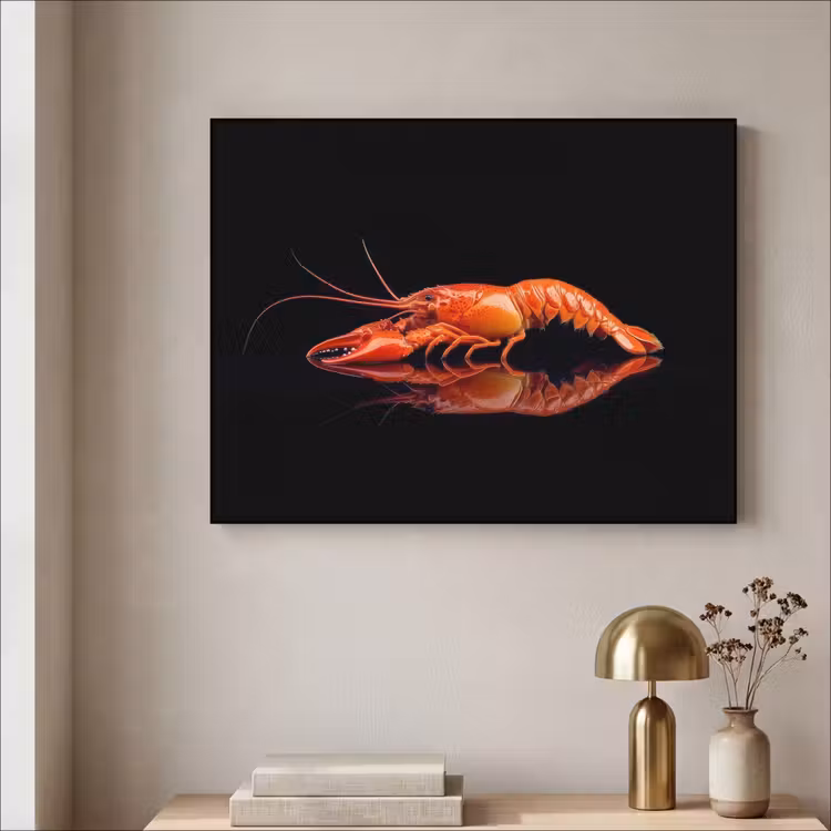 Kreeft - Oranje - Zwart - Opvallend Textielframe zwart klein -sfeer2