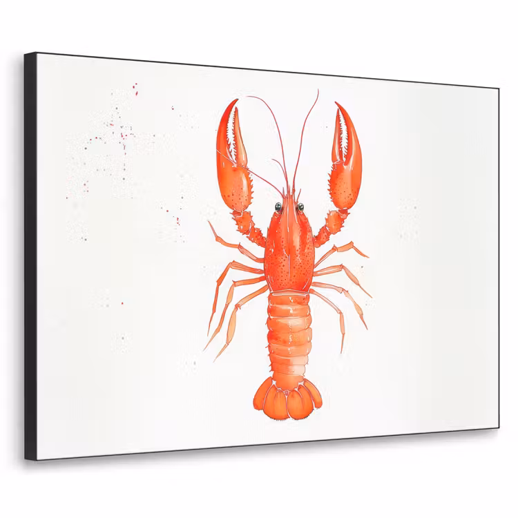 Kreeft - Waterverf - Aquarel - Oranje Textielframe - compleet frame klein -3d