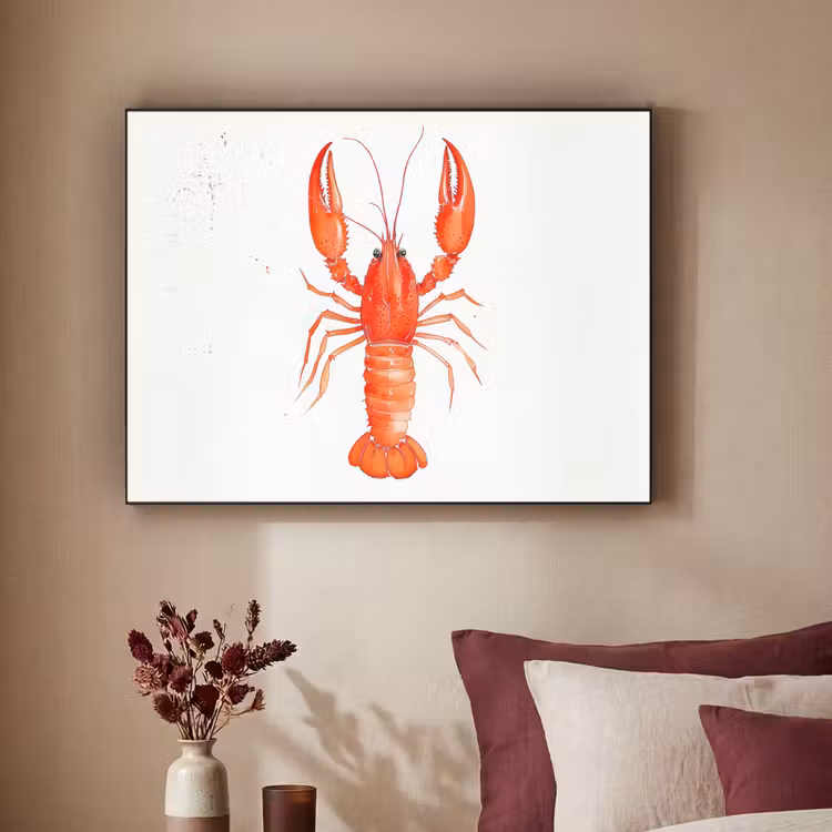 Kreeft - Waterverf - Aquarel - Oranje Textielframe - compleet frame klein -sfeer1