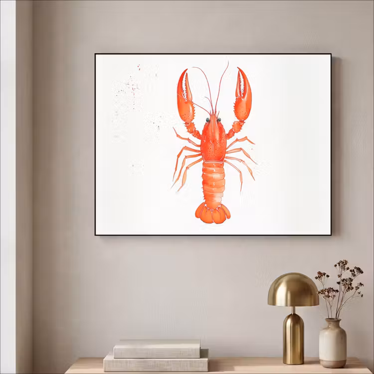Kreeft - Waterverf - Aquarel - Oranje Textielframe zwart klein -sfeer2