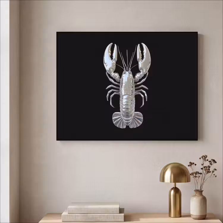 Kreeft - Zilver - Metallic - Luxe Textielframe - compleet frame klein -sfeer2