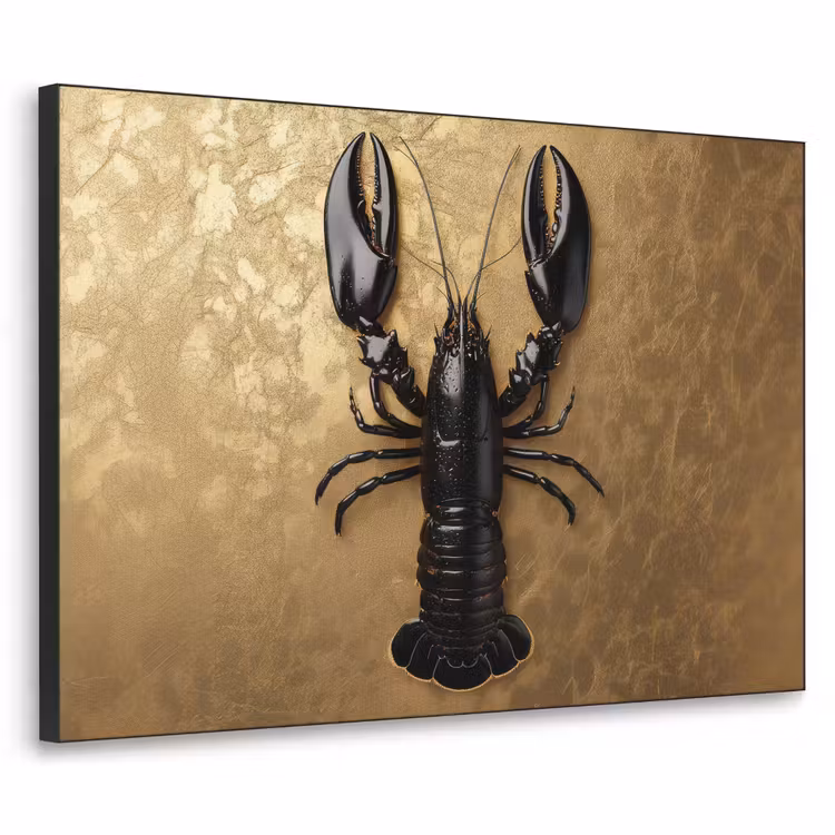 Kreeft - Zwart - Goud - Luxe Textielframe - compleet frame klein -3d