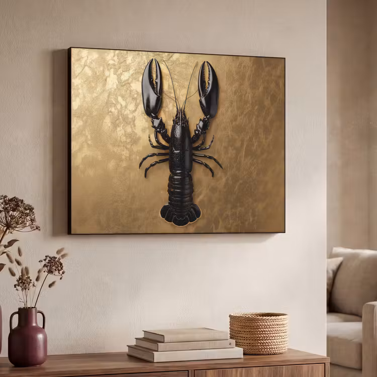 Kreeft - Zwart - Goud - Luxe Textielframe - compleet frame klein -sfeer3