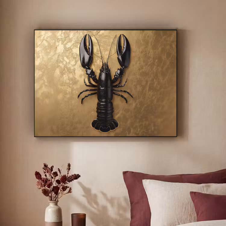 Kreeft - Zwart - Goud - Luxe Textielframe - compleet frame klein -sfeer1