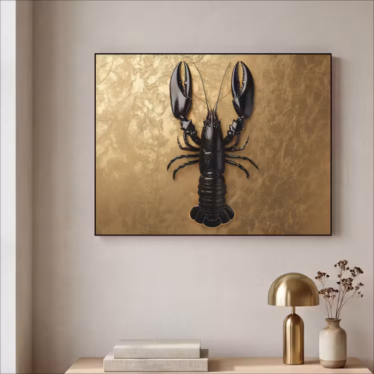 Kreeft - Zwart - Goud - Luxe Textielframe - compleet frame klein -sfeer2