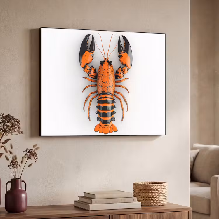 Kreeft - Zwart - Oranje - Wit - Uniek Textielframe zwart klein -sfeer3