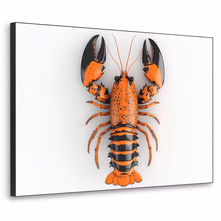 Kreeft - Zwart - Oranje - Wit - Uniek Textielframe zwart klein -3d