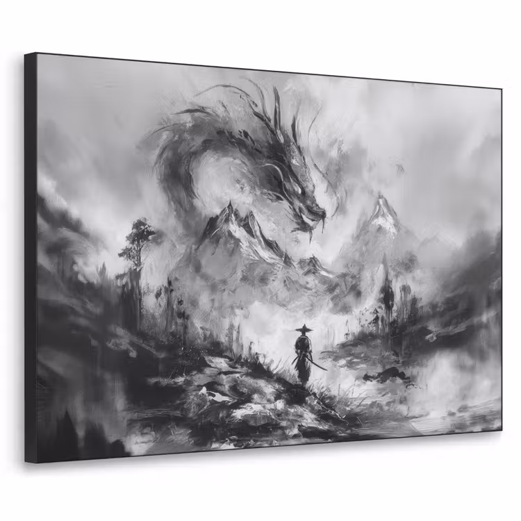 Krijger - Draak - Grijs Textielframe - compleet frame klein -3d