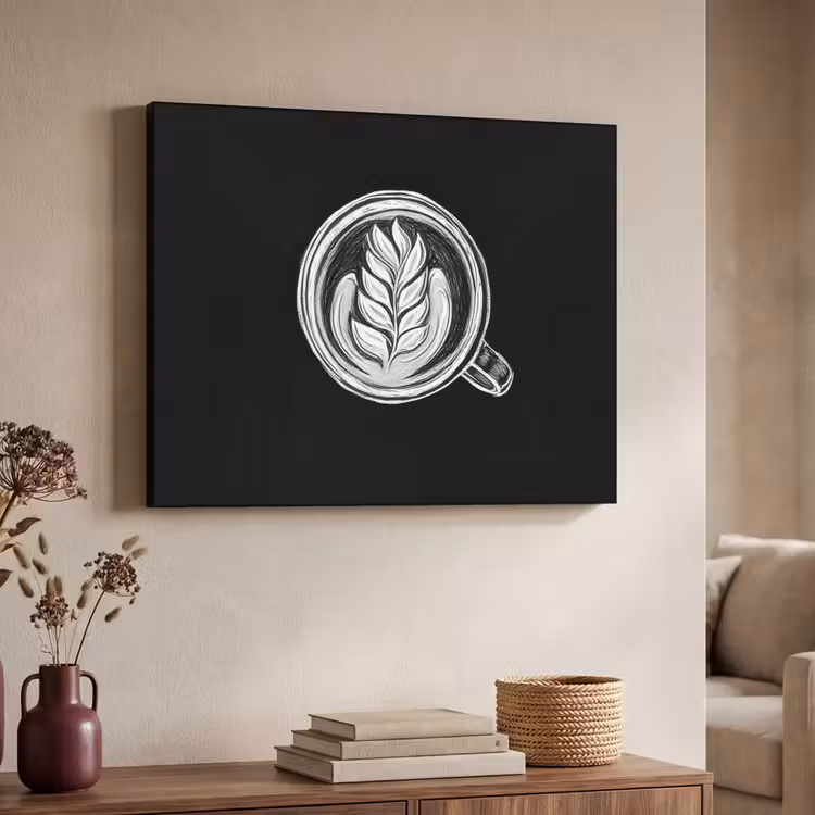 Krijttekening - Koffie - Latte art Textielframe zwart klein -sfeer3