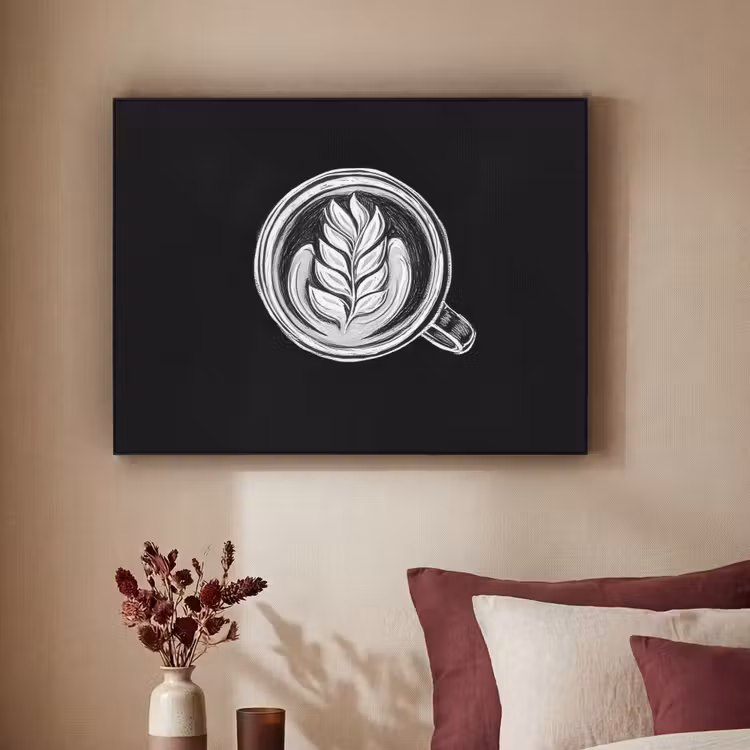 Krijttekening - Koffie - Latte art Textielframe zwart klein -sfeer1